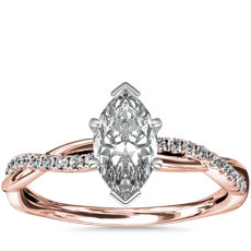 14k 玫瑰金小巧扭纹钻石订婚戒指（1/10 克拉总重量）